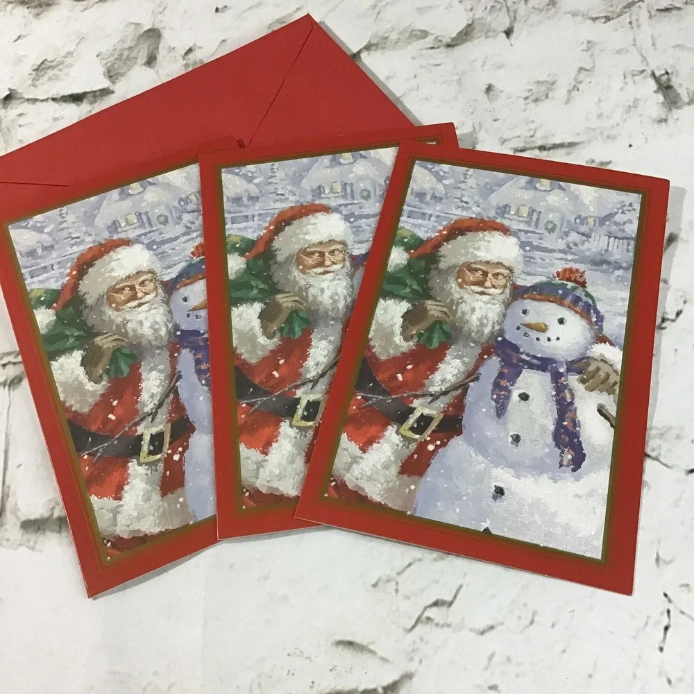 American Greetings Christmas Cards Lot Of 12 In 3 Glittery Styles W/Envelopes